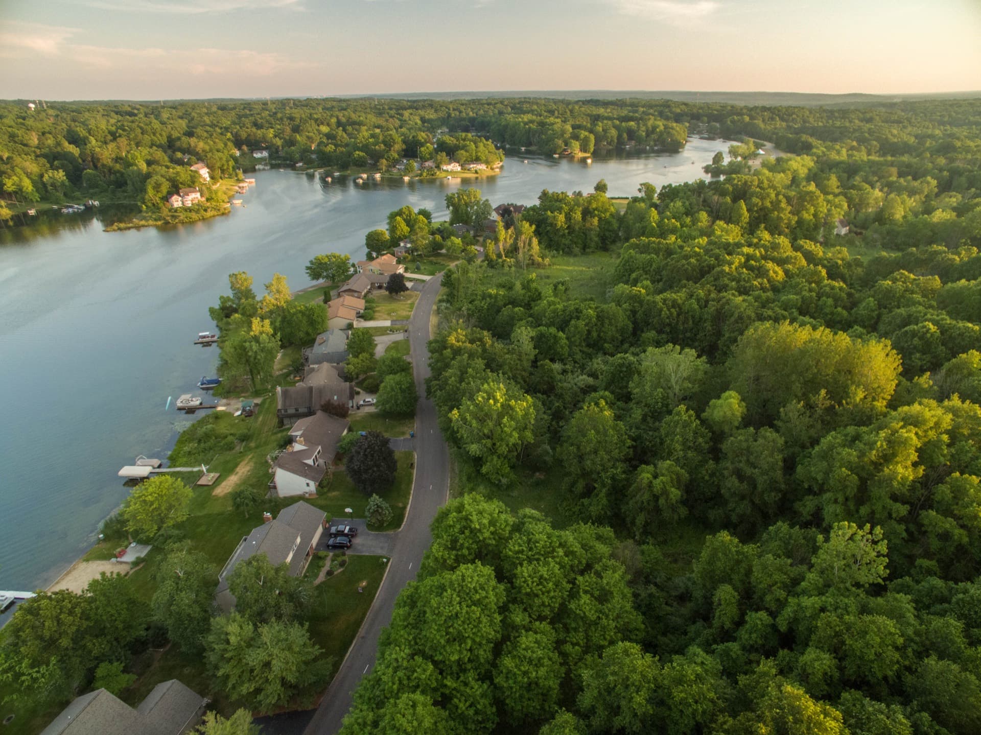 Aerial view of Big Crooked Lake in Southwest Michigan